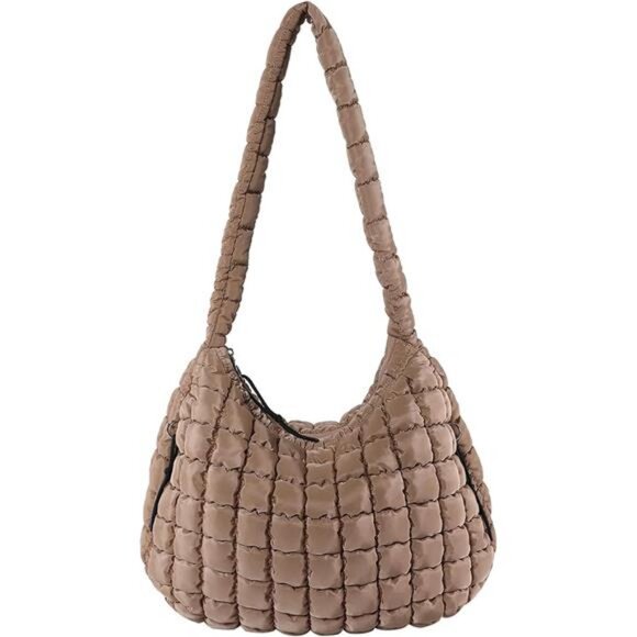 Handbags - Quilted Puffer Tote Shoulder Bag for Women - Lightweight Nylon